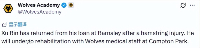 继续留洋！徐彬受伤，已回狼队，明年有望踢英冠