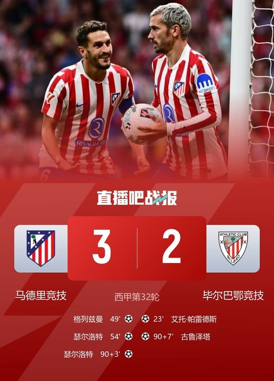 近5轮首胜！马竞3-2逆转毕巴终结4连败 格列兹曼建功 瑟尔洛特双响